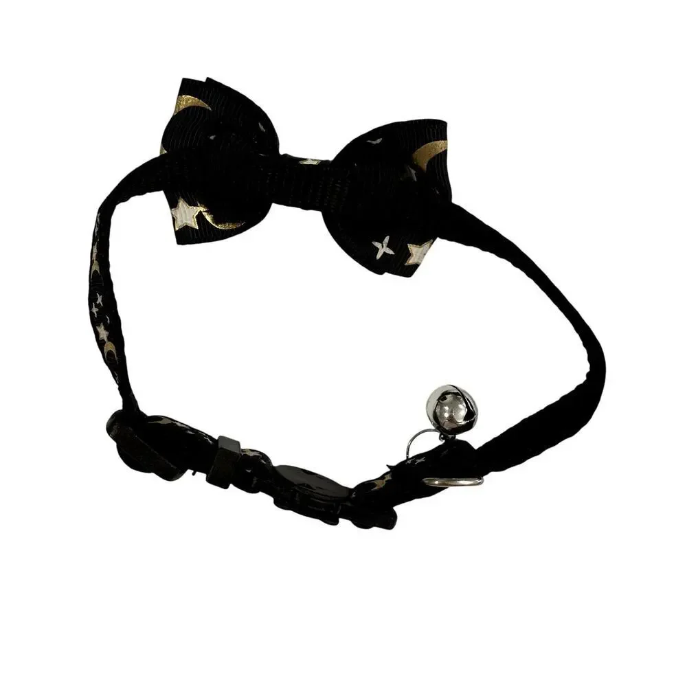 Cat Collar with Stars and Moon in Black, Size 11 inches​